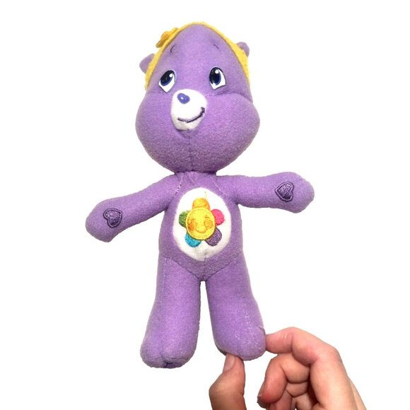 Vintage Care Bear Harmony Purple With Flower on Belly Plush Headband Stuffed Toy - Picture 3 of 10